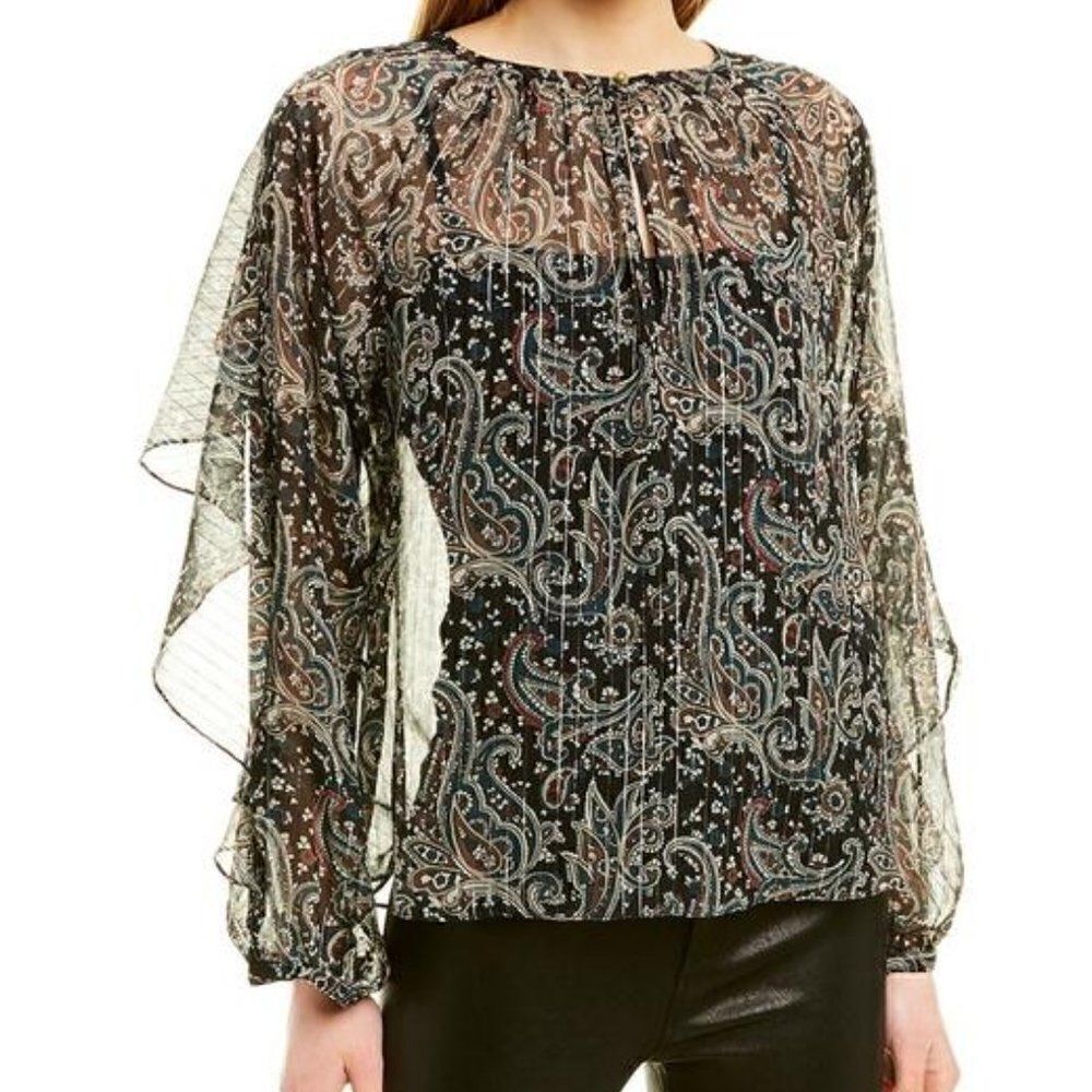 NWT Joie Kriston Sheer Paisley Top Caviar